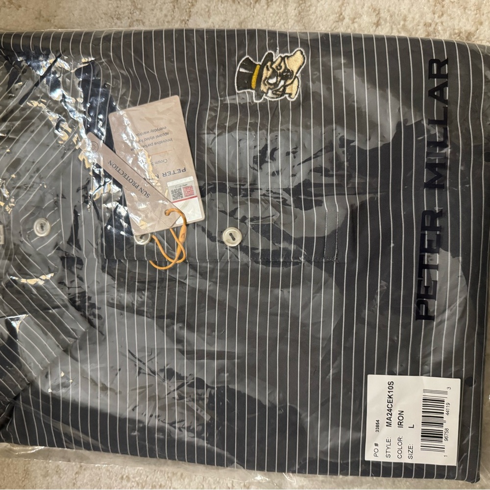 PETER MILLAR: Wake Forest University Black & White Striped ButtonDown Golf Shirt